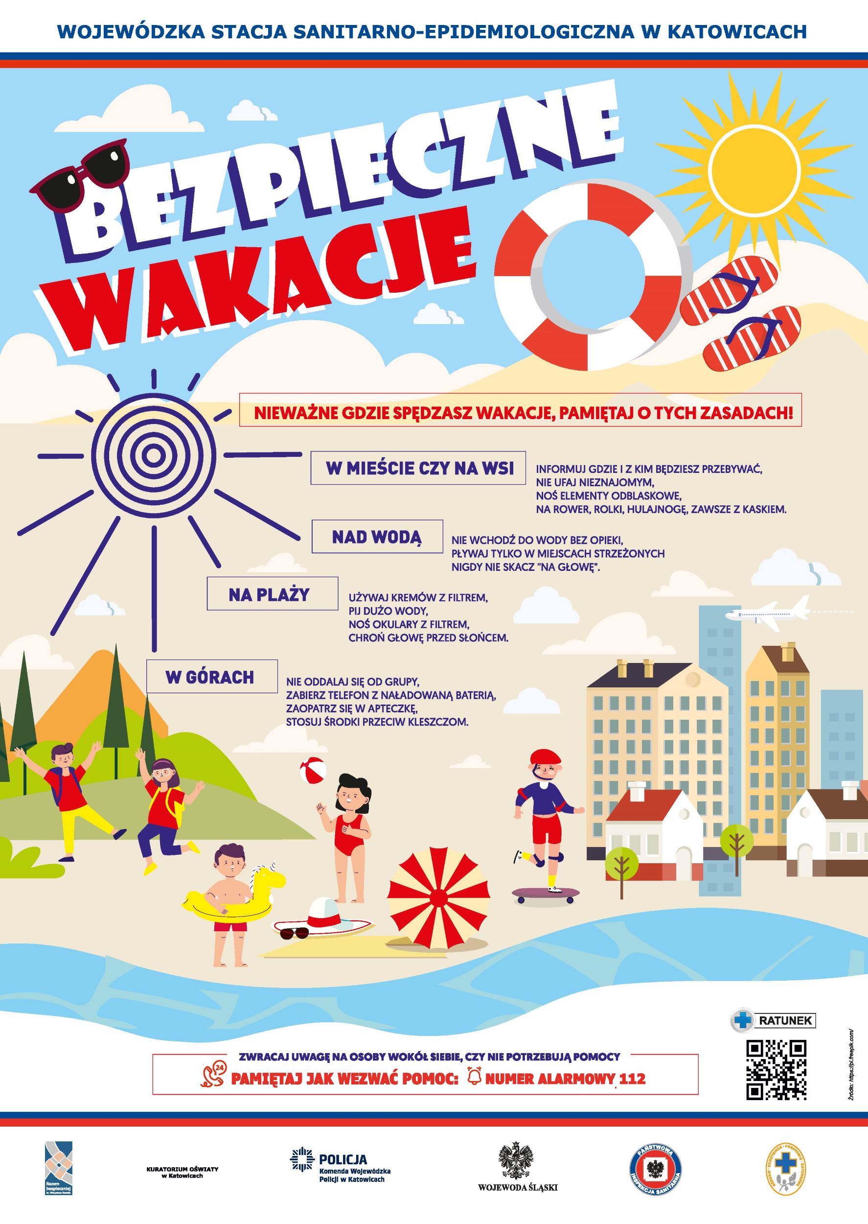 Plakat akcji Bezpieczne Wakacje 2023