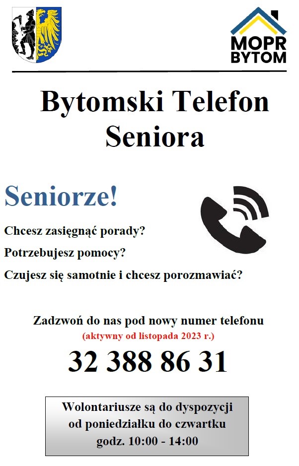 Ulotka dotycząca bytomskiego telefonu seniora